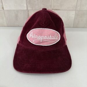 Vintage Aeropostale Pink Mesh Trucker Hat Burgundy Corduroy Adjustable OS Y2K